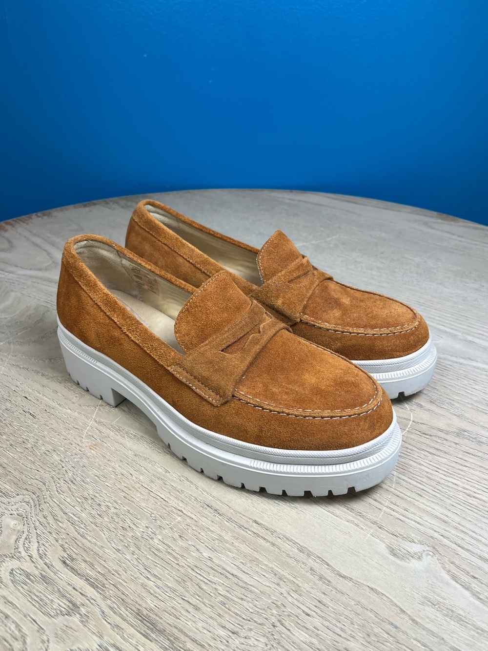 Patina Zoe Suede Chunky Platform Loafers Portland Leather Brown Womens Size 10